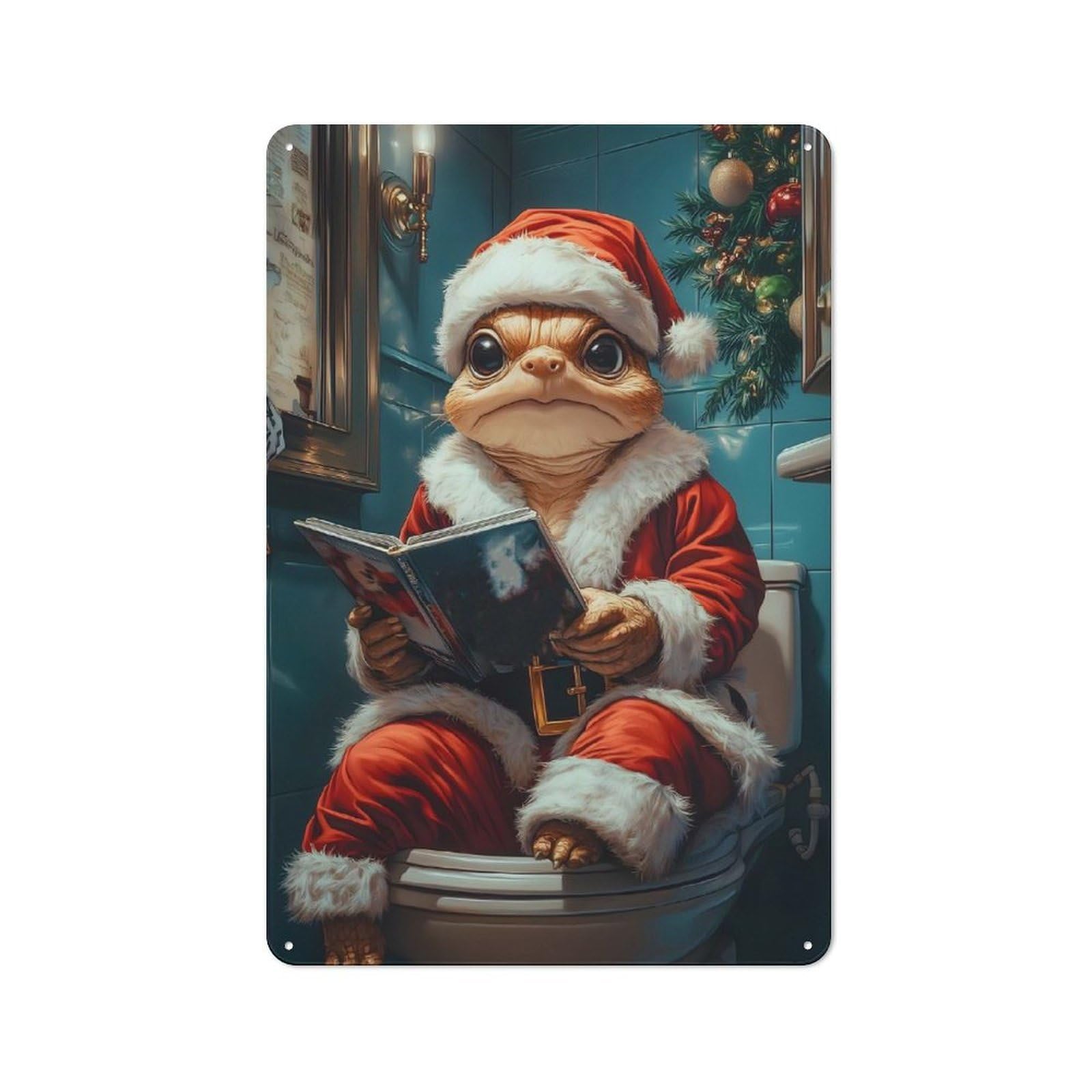 Junmoney Santa Claus Lizard Tortois Tin Wall Plaque 30X20cm With For Dining Room Or Kitchen, Tin Sign Wall Decor For Kitchens And Dining Spaces