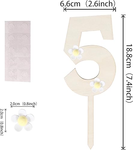 Miniatura 9 de 4 piezas de decoración de pastel de 2 cumpleaños de margaritas de madera número 2 para pastel de cumpleaños bohemio retro Groovy Party Baby Shower