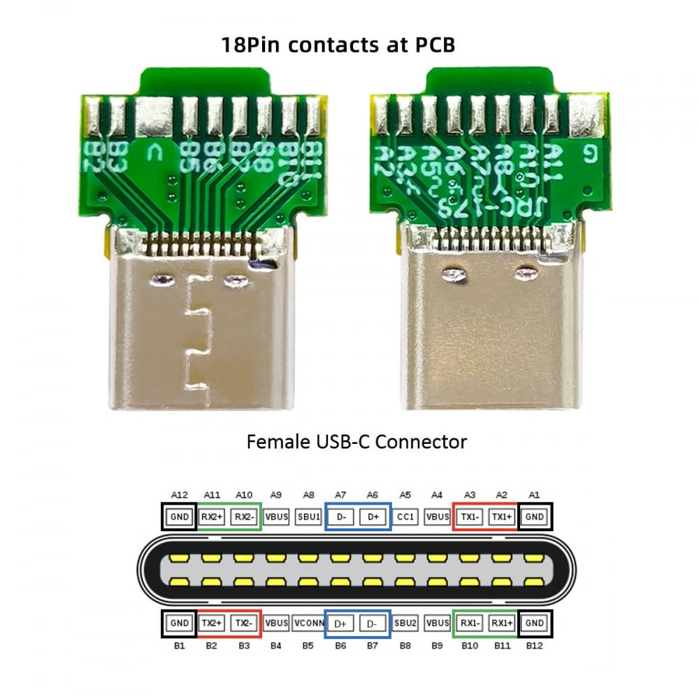 CY Connector 2pcs/lot OEM DIY USB-C USB 3.1 Type-C Male & Female Plug Socket Connector Solder Type with PCB - Image 3
