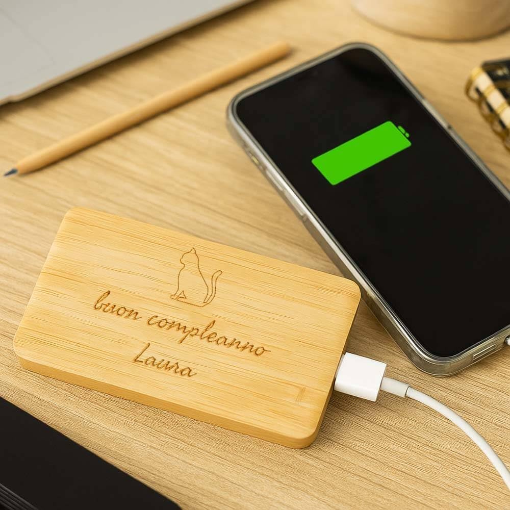 Personalizzato Inciso Batteria Legno Bamboo - Dettaglio