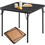 FurnitureR Square Folding Table&comma; 33&period;9 Inch Card Table&comma; Multi-Functional Foldable Portable for Indoor Outdoor Dining Panic Patio Balcony Backyard Poolside&comma; PVC Tabletop&comma; Metal Frame&comma; Black
