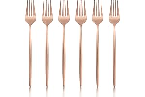 6Pcs Rose Gold Dinner Forks 18/10 Stainless Steel Forks Set, Copper Satin Finished Dishwasher Safe