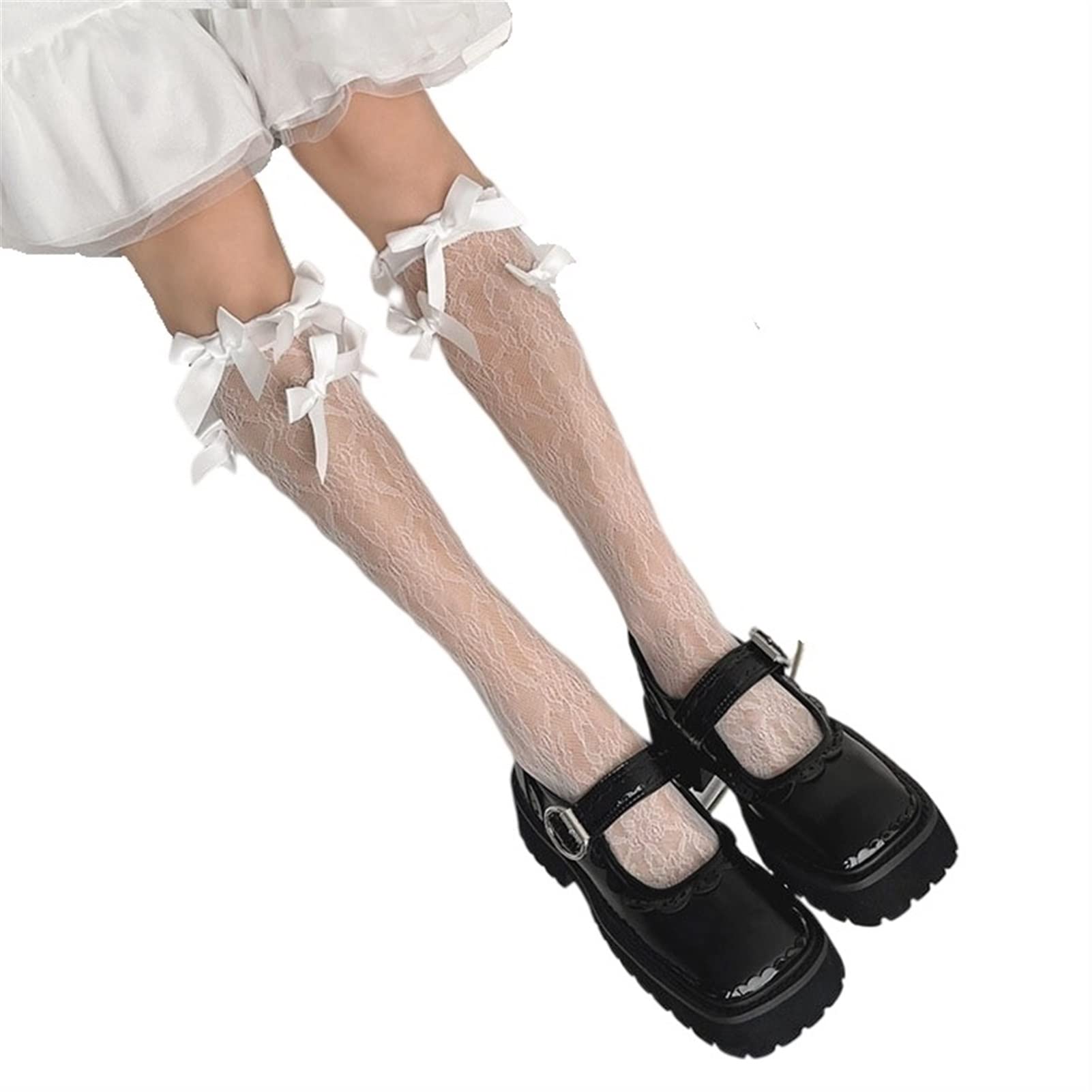 Chaussettes Lolita douces qui ne glissent pas avec ruban