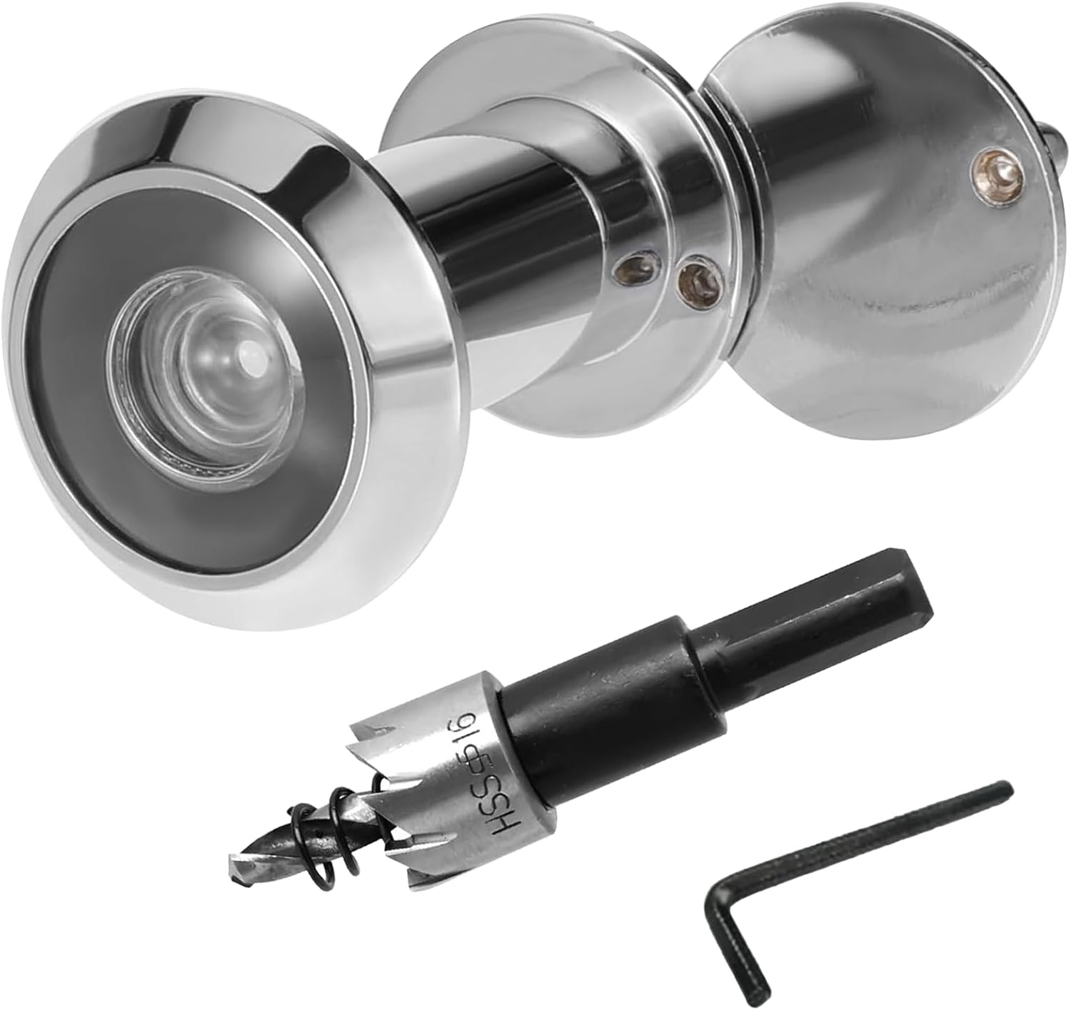 Door Viewer with Privacy Screen, 220° Wide Angle, Stainless Steel Security Door Viewer, Adjustable Length Door Viewer for 35-60 mm Thickness, Includes 16 mm Metal Drill and Mounting Tool (Chrome