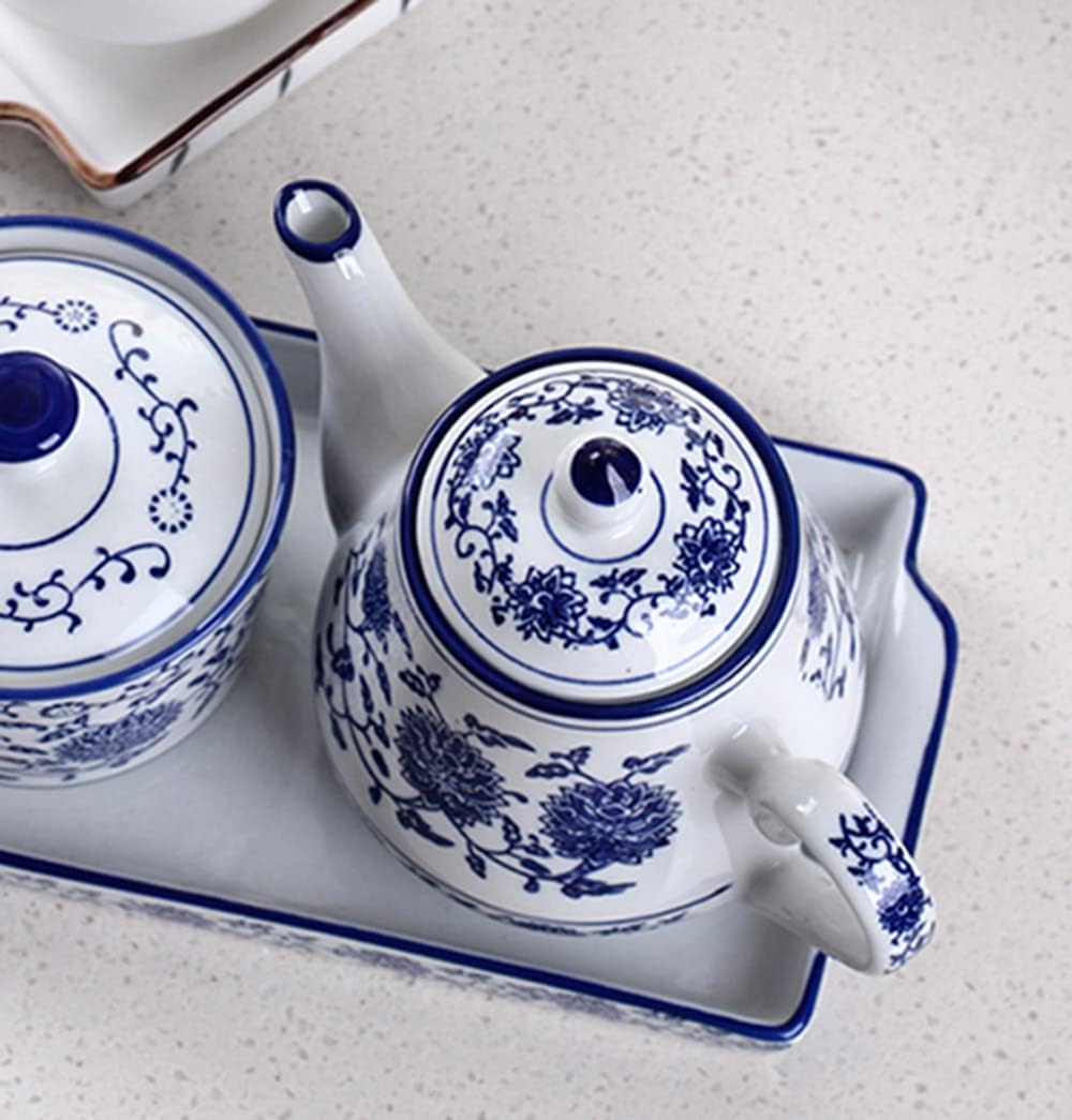 Blue and White Ceramic Small Tea Pot Teapot Coffee Pot with Lid,16.5oz