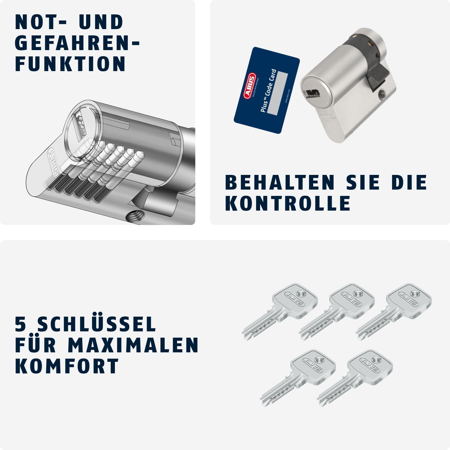 ABUS Profile Cylinder Lock D6XNP 10/30 B/SB with Keycard and 5 Keys, 482946