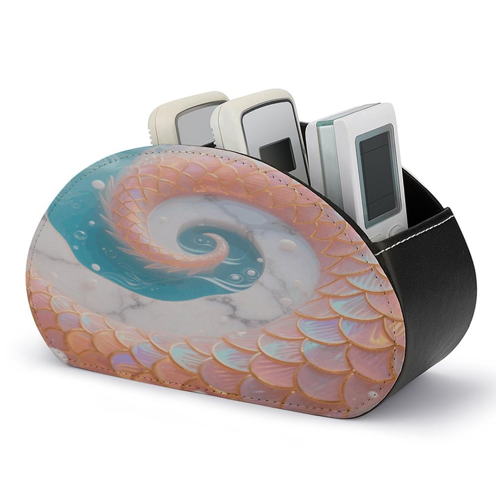 VstaDank - Multifunctional PU Leather Mermaid Fish Scale Marble Makeup Brush Holder Computer with 5 Compartments Player Box