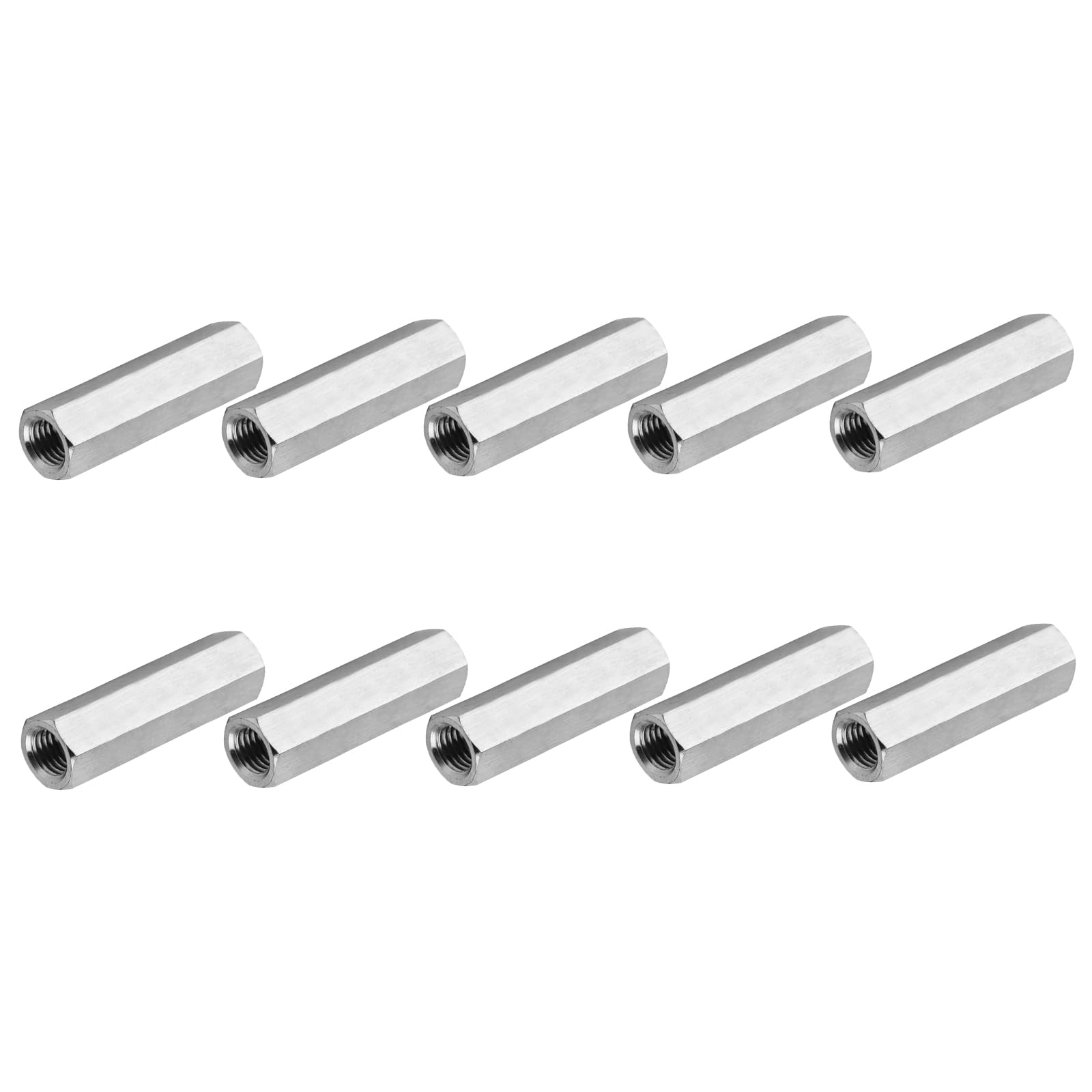 PATIKIL 8#-32 UNC 304 Stainless Steel Hex Coupling Nuts, 10 Pcs 25.4mm / 1" Length Fully Threaded Rod Coupling Nut Studding Connector Fasteners, Silver Tone โ image 1