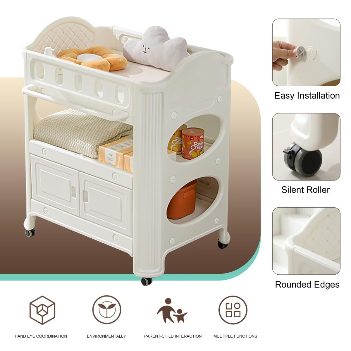 Changing Table Dresser, Plastic Nursery Changer with Removable Safety Belt, Easy-Clean Surface, Sturdy & Sustainable Design