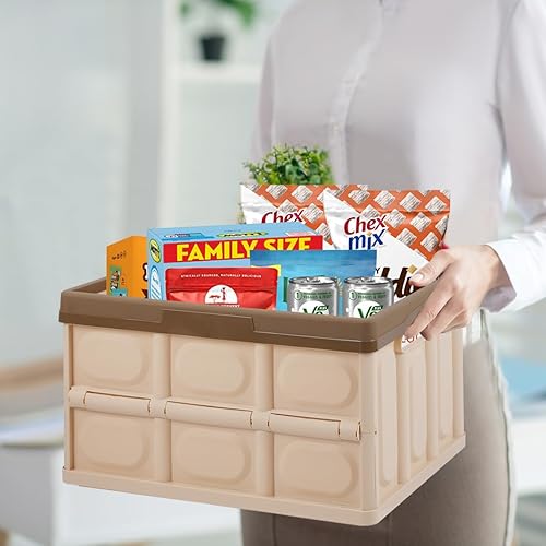 Miniatura 6 de Phyllia Paquete de 2 contenedores de almacenamiento plegables con tapa, cajas de almacenamiento plegables de plástico de 30 L, contenedor de
