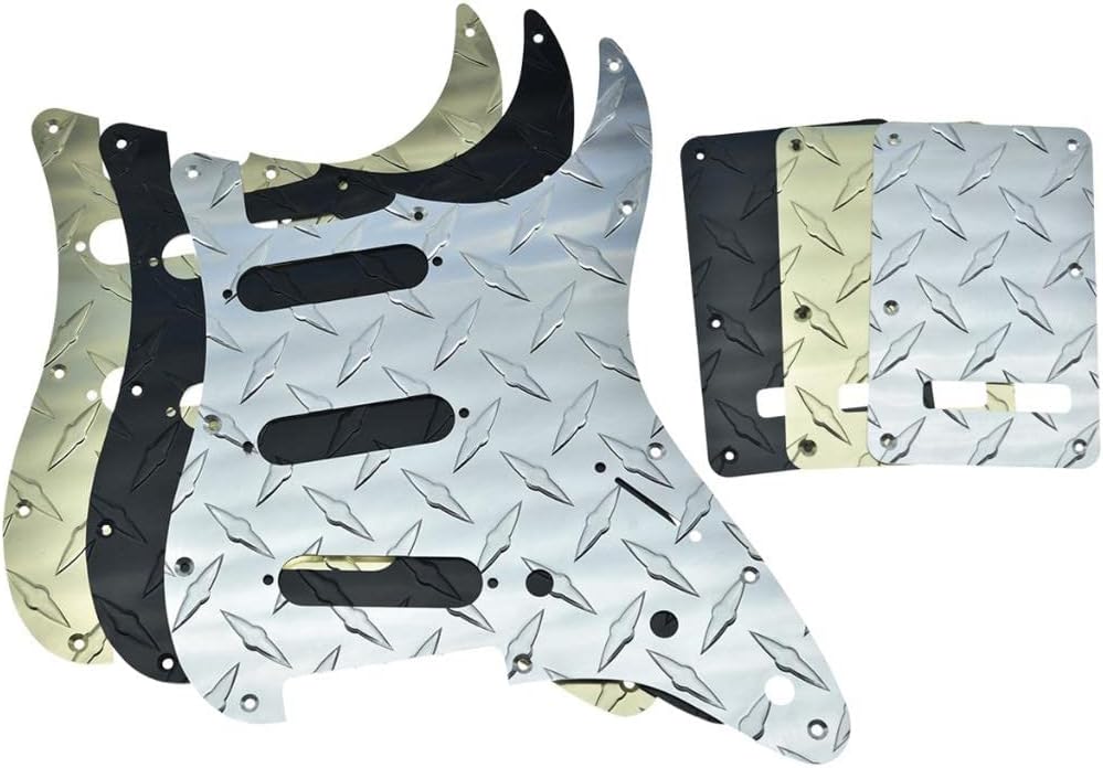 Dopro 11-Hole Diamond Plate Modern Style Strat SSS Guitar Pickguard Metal Scratch Plate with Back Plate Tremolo Cover Fits American/Mexican Stratocaster Silver