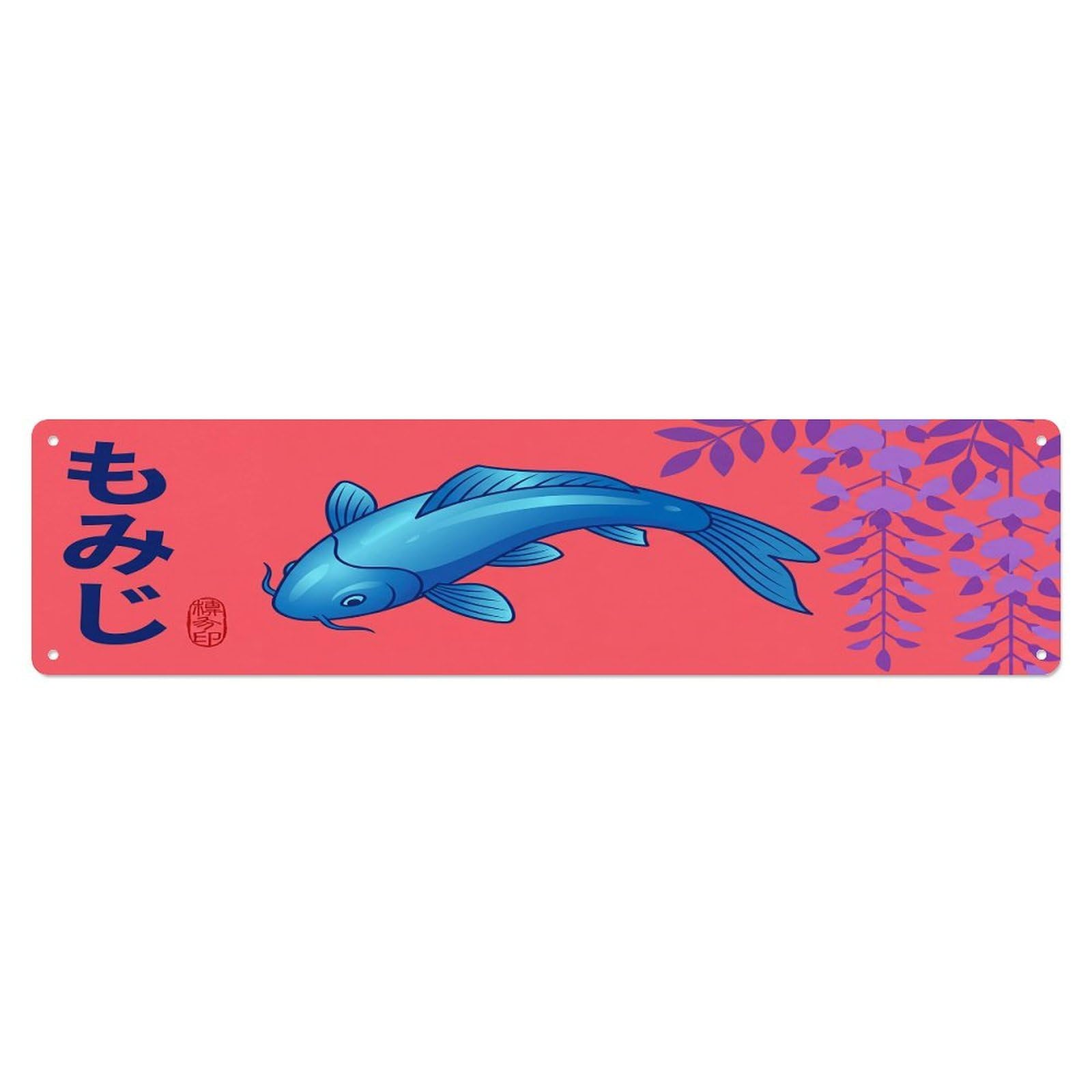 Olhnbad 4X16inch(10X40cm) Koi Fish Japanese Azure Artwork Metal Tin Sign