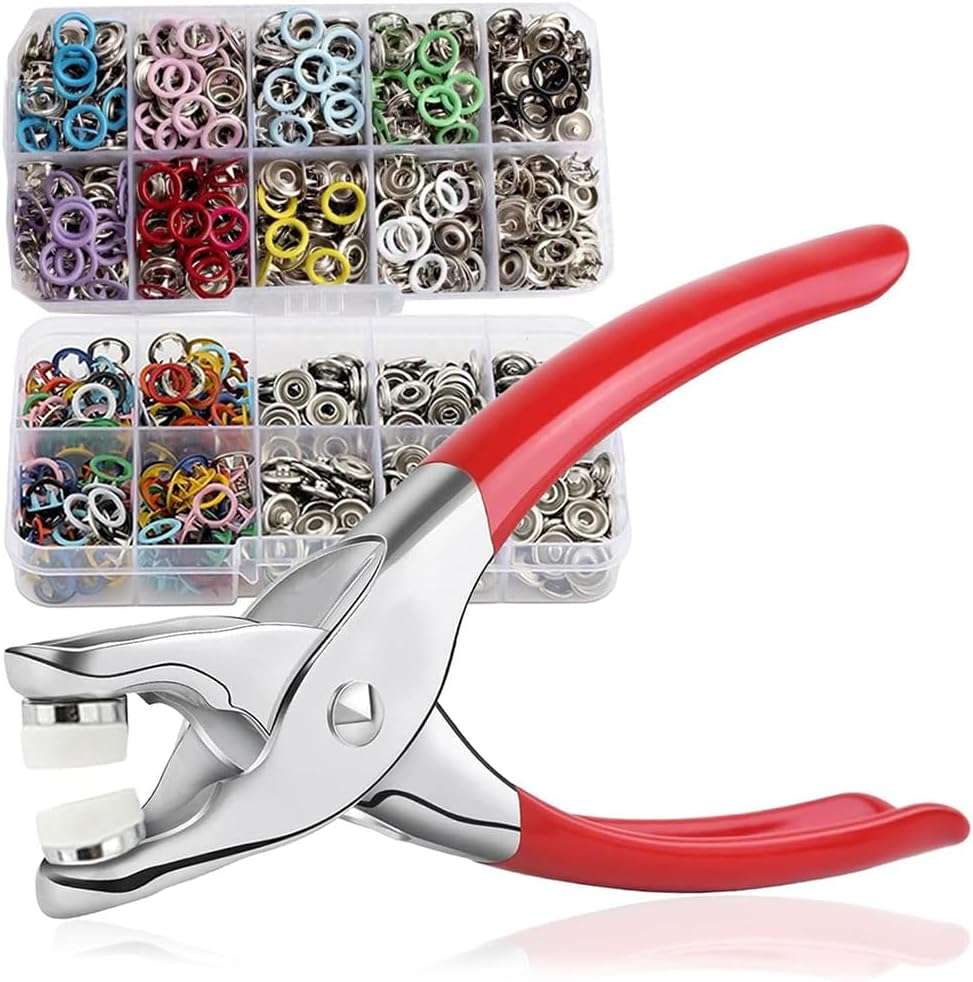 Sewing Kit with 100pcs Metal Buttons – Manual Pliers Tool Included Metal Buckle Manual Pressure Pliers,Invisible Colored Buttons and Pliers Tool Kit for Clothing Fabric (Set B)