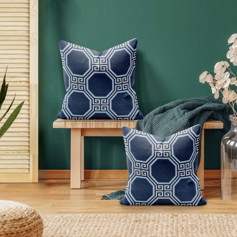 Miniatura 2 de SMF Chinoiserie - Juego de 2 fundas de almohada de 18 x 18 pulgadas, fundas de almohada Thibaut azul con llave griega, fundas de almohada para