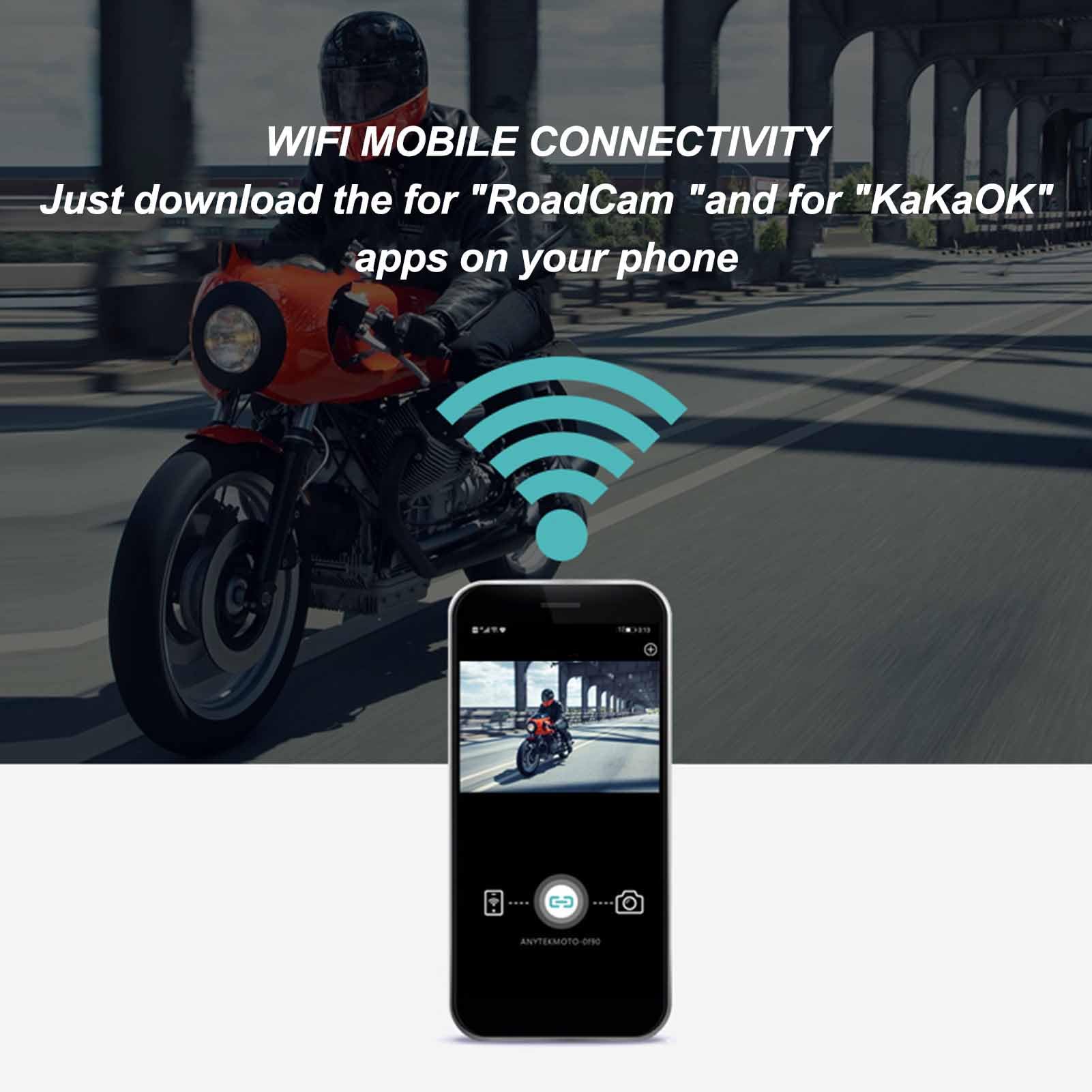 Zestaw Słuchawkowy Bluetooth do Kasku Motocyklowego, Wodoodporny Obiektyw Szerokokątny 130 Stopni Zestaw Słuchawkowy z Interkomem do Kasku z kamerą 2K HD, Połączenia Bluetooth