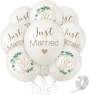 30 Stück Luftballons Hochzeit,Ballons Hochzeit Deko,12 Zoll Hochzeitsdeko,Just Married Ballon Herzen Eukalyptus Hochzeitsballons Weiß Luftballon für Hochzeits Standesamt Deko Heiratsantrag Verlobung