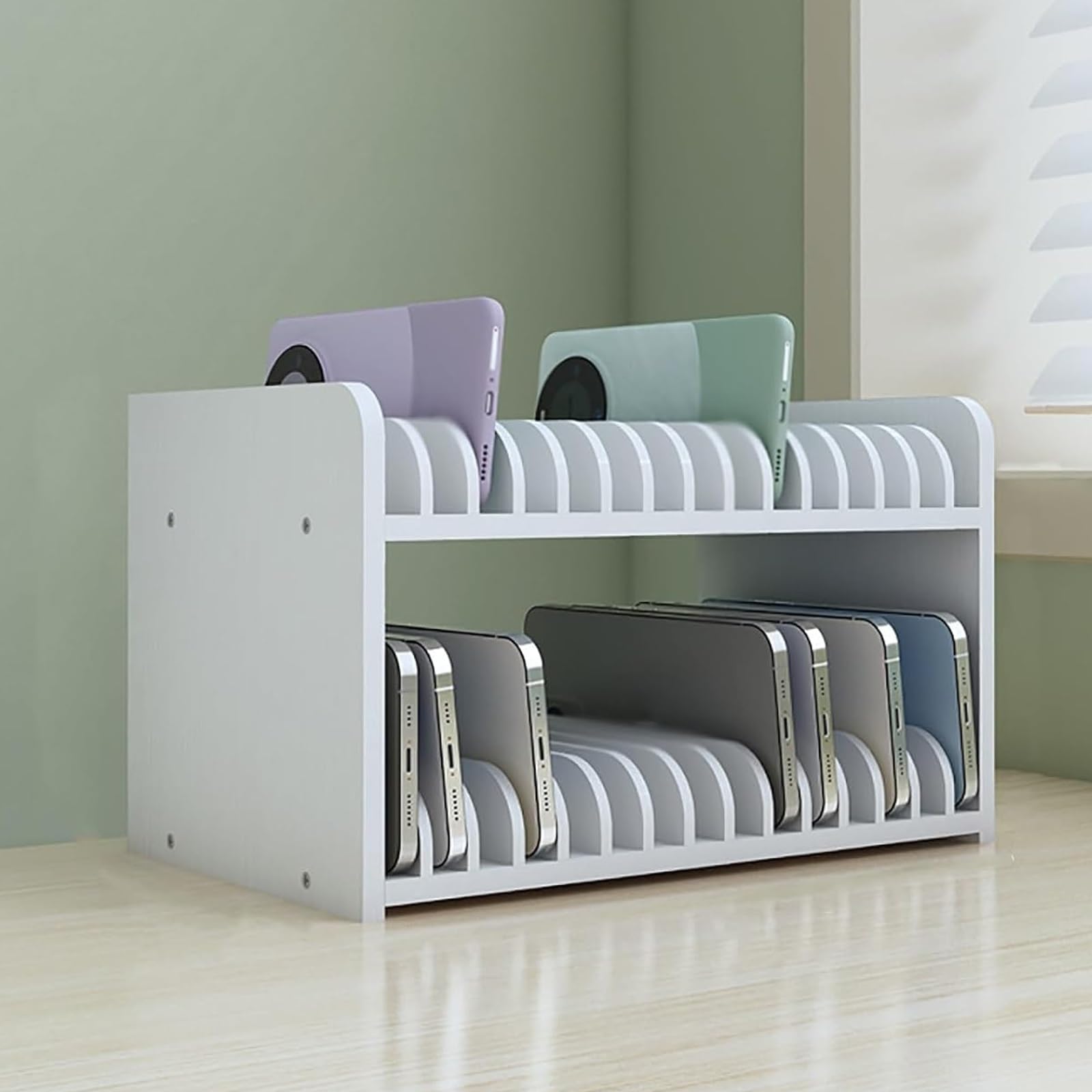 Armoire de Rangement en Bois pour Téléphone Portable, Casier pour Téléphone Portable en Classe, Boîte de Rangement en Bois à Plusieurs Niveaux pour Bureau et Salle de Classe(White,31x19x19cm)