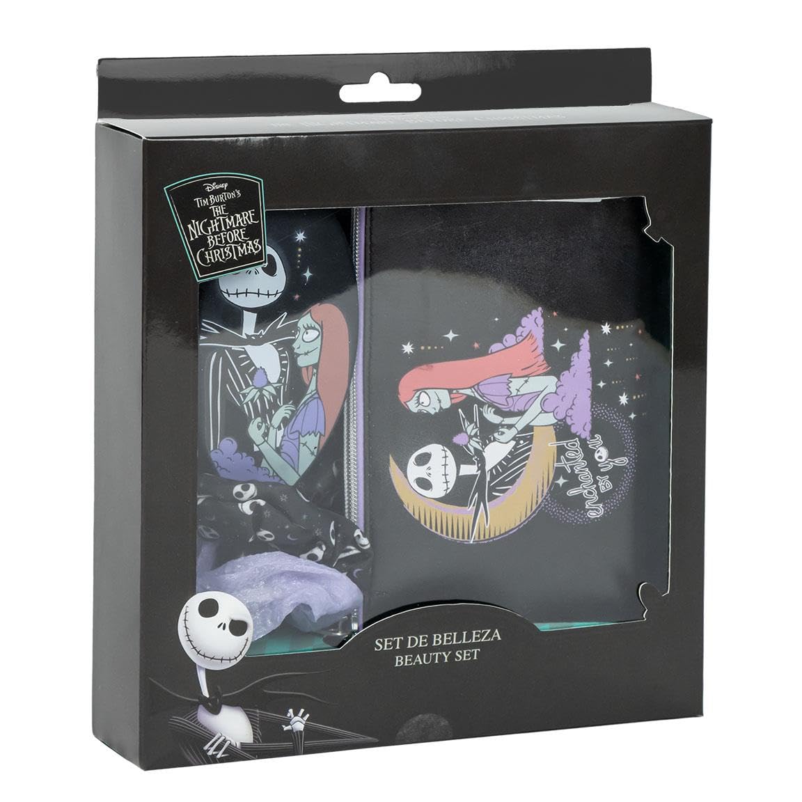 The Nightmare Before Christmas Hair Beauty Accessory Set Hairbrush + Cosmetic Bag + 2 Scrunchies Jack Skellington 4 Piece Gift Set - Image 2