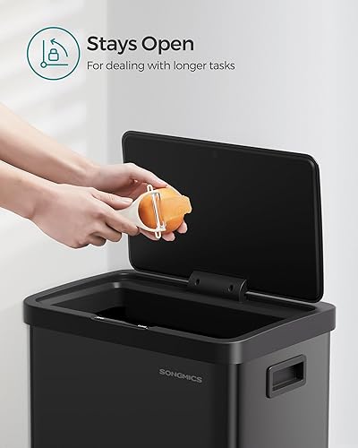 Miniatura 4 de SONGMICS Bote de basura automático con sensor de movimiento, 18 galones (68 litros) con tapa que se mantiene abierta, cierre suave, acero