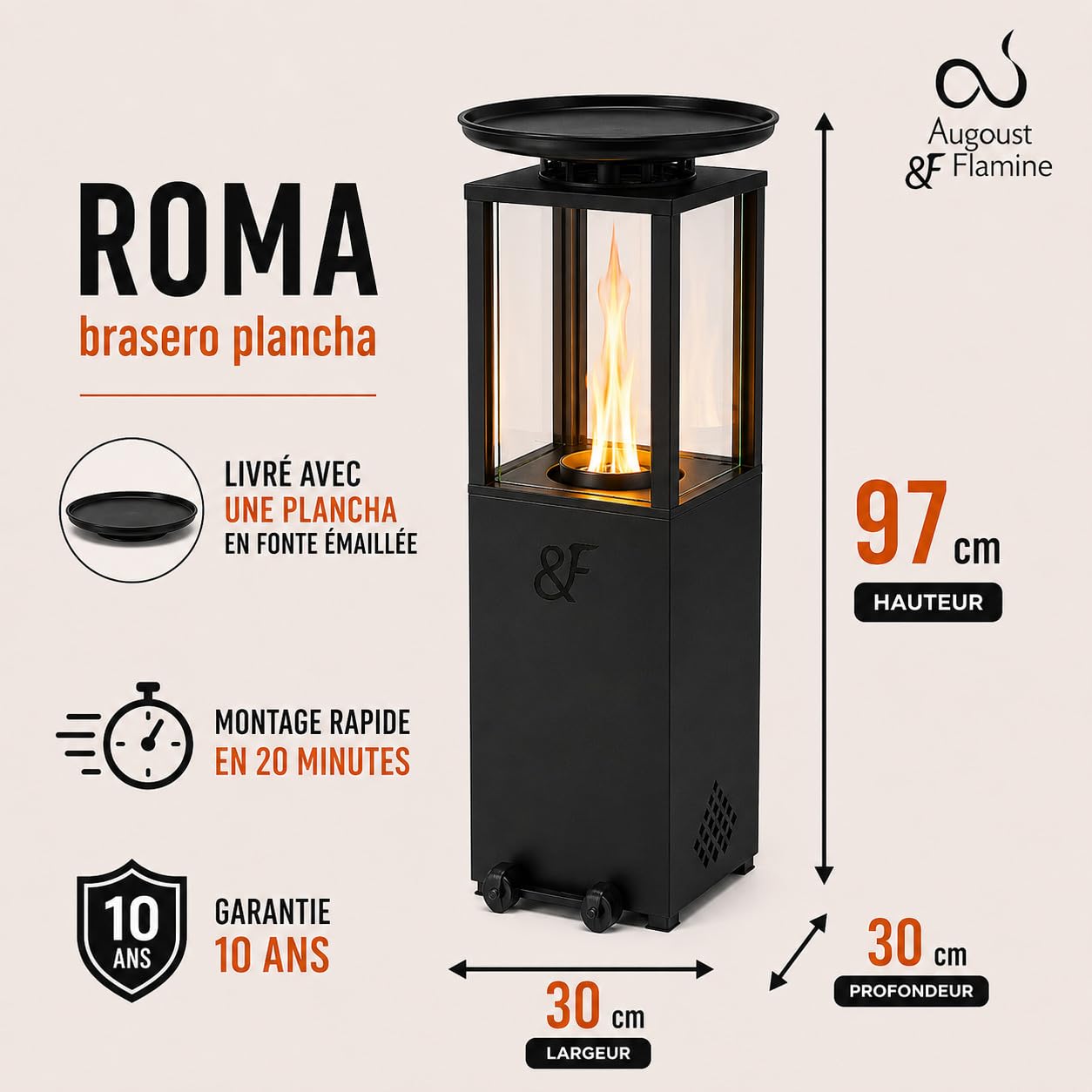 Brasero d'ambiance à Pellets Chauffage Extérieur Faible Fumée Poêle Design Moderne Jardin Balcon Camping Foyer Écologique Montage Rapide Plancha Chauffe terrasse feu Convivial Roma