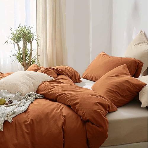 ETDIFFE Juego de edredón de 3 piezas de color naranja quemado, juego de ropa de cama moderno con estética terracota  Suave y ligero caramelo óxido