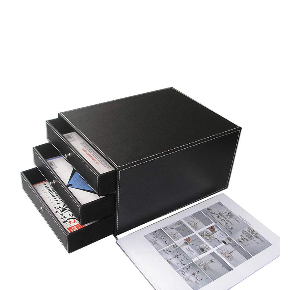 Organisateur De Bureau En Cuir Faux De Luxe - Tiroirs Et Plateau à Lettres WJYLM, Rangement Documents Et Accessoires, Noir
