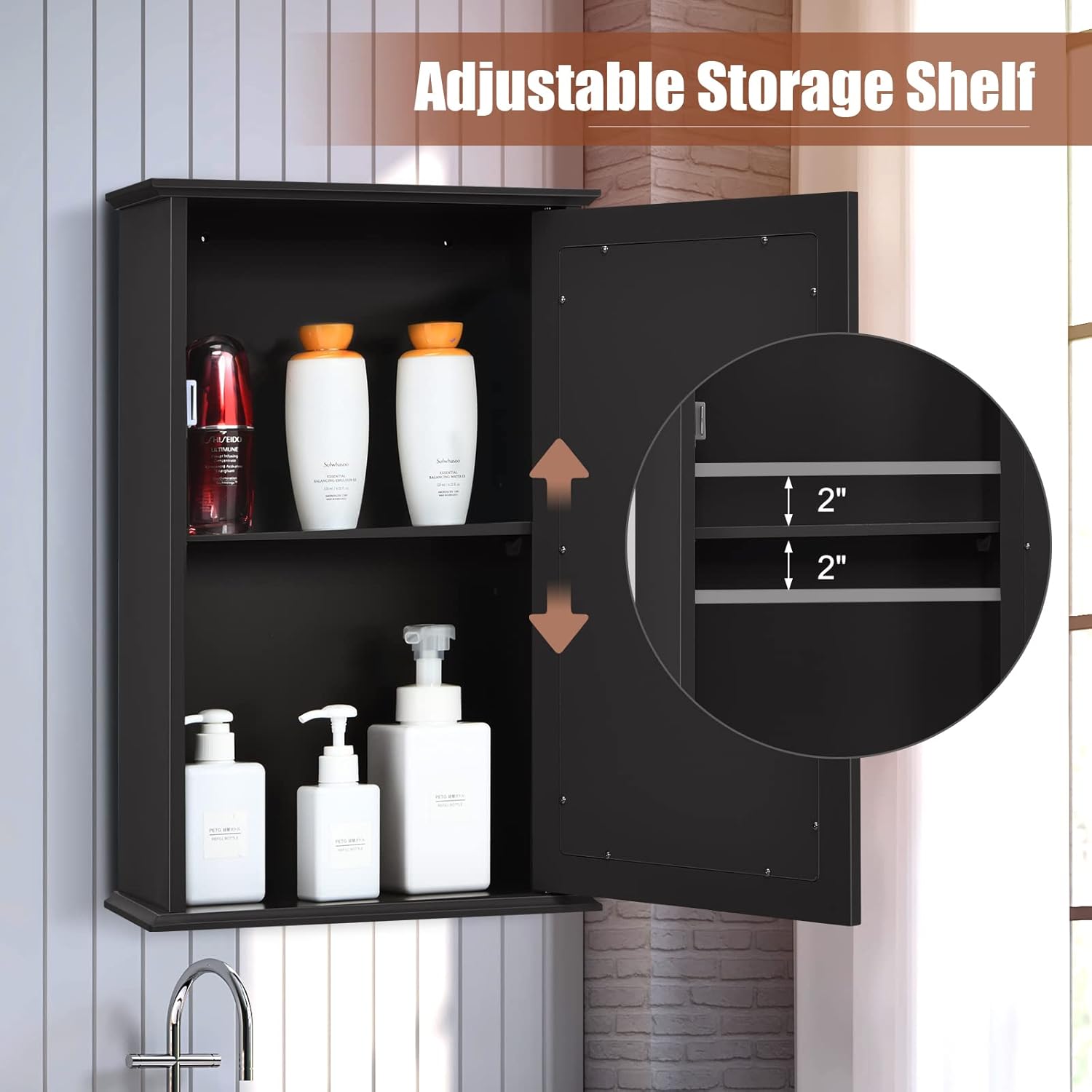 CYOIDAI Medicine Cabinets, Wall Mount Mirrored Storage Cabinet w/Single Mirrored Door & Adjustable Shelf, Multipurpose Wooden Organizer for Hallway Living Room Bed, 13.5" L x 6" W (Coffee)