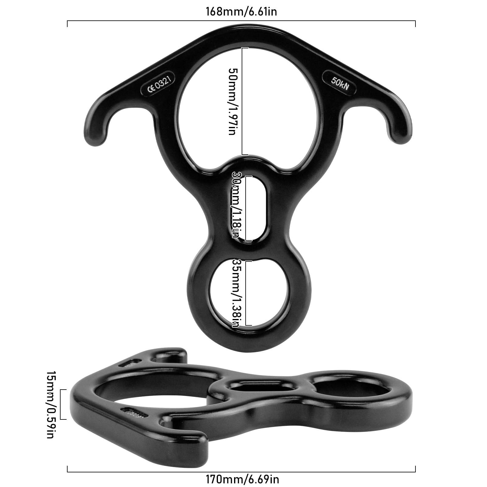 Freno de cuerda de rappel de aleación de aluminio 50KN para cuerdas de 8-13mm escalada