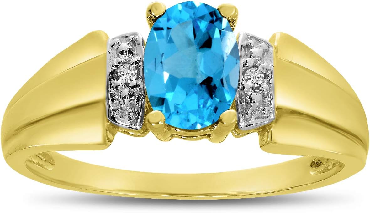 14k Yellow Gold Oval Blue Topaz And Diamond Ring