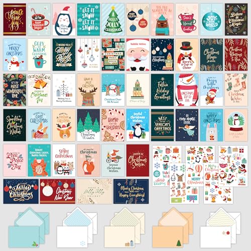 Decorably 50 Pack Foiled 5x7in Assorted Christmas Cards with Envelopes