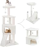 HUITREE 45in Tour de l'arbre de chat avec grand condo pour les chats intérieurs, tour de la cuve avec poste de scratching, planche d'échafaudage et jouets de chat, multi-niveau,petit Space,Béige