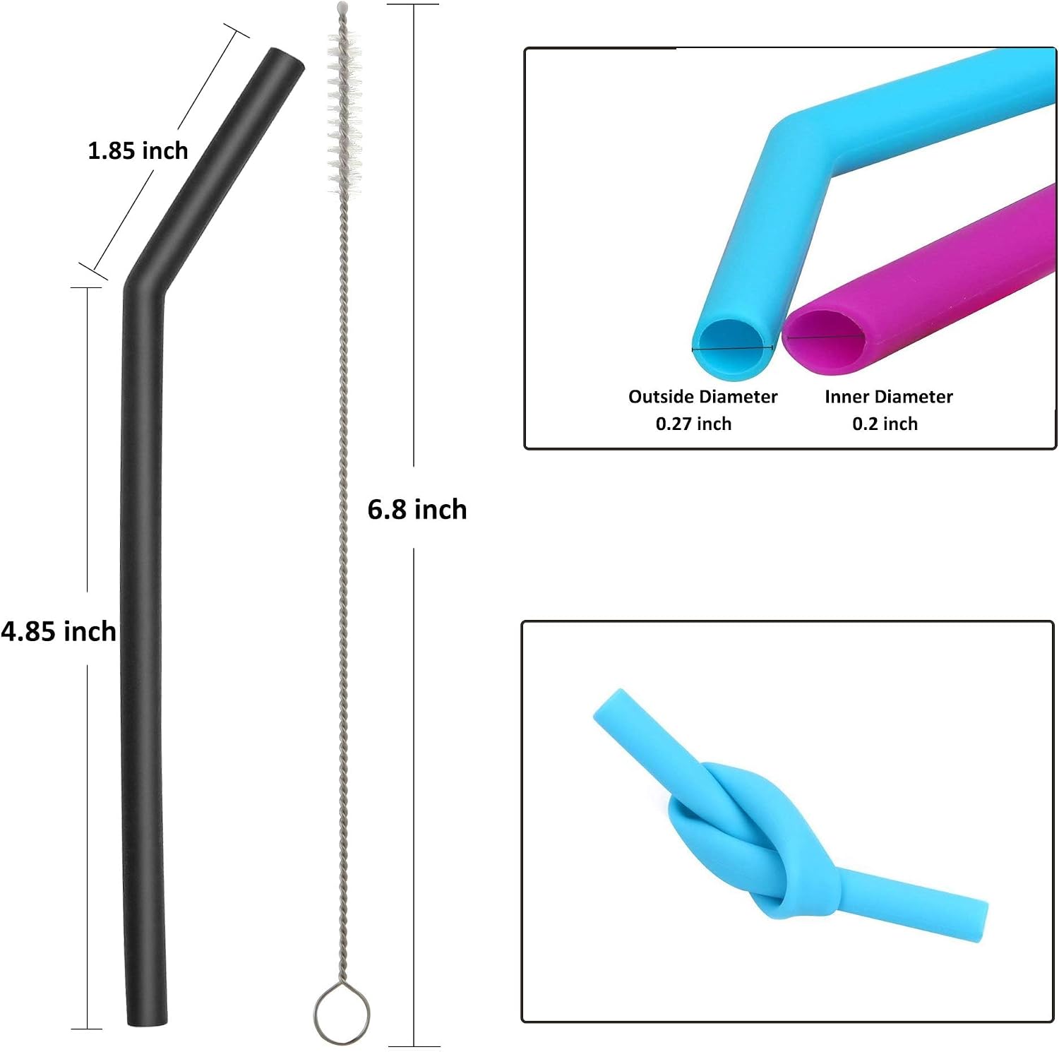 Reusable Clear Silicone Straws for Toddlers & Kids - 12 pcs Flexible Short Drink 6.6" Straws for 6-10 oz Yeti/Rtic/Ozark Tumblers & 4 Cleaning Brushes - BPA free, no Rubber Tast