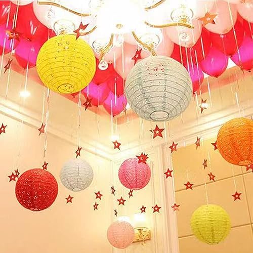 Miniatura 9 de 12 linternas de papel chinas multicolor colgantes huecas de 8 pulgadas, faroles japoneses asiáticos para decoración del hogar al aire libre y aula