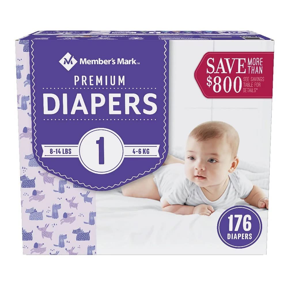 Member's Mark Premium Size 1 Diapers (Netcount 176 Diapers),, 176Count ()