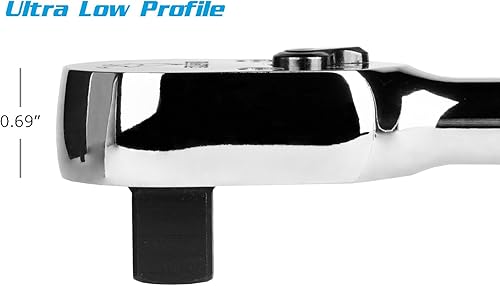 Miniatura 3 de Capri Tools - Trinquete de perfil bajo de cuadrante de 1/2 pulgada, 72 dientes verdaderos y arco oscilante de 5 grados