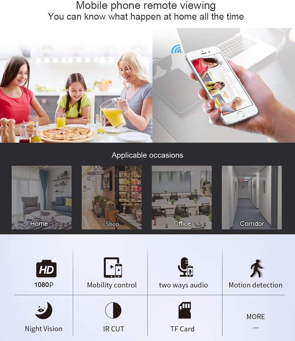 Mini cam Hidden Spy Small Camera with Audio, Home Surveillance Camera, Two-Way Voice and Video Call, 1080P IP HD Infrared Night Vision Motion Detection Reminder, for Home Car Indoor Outdoor Security