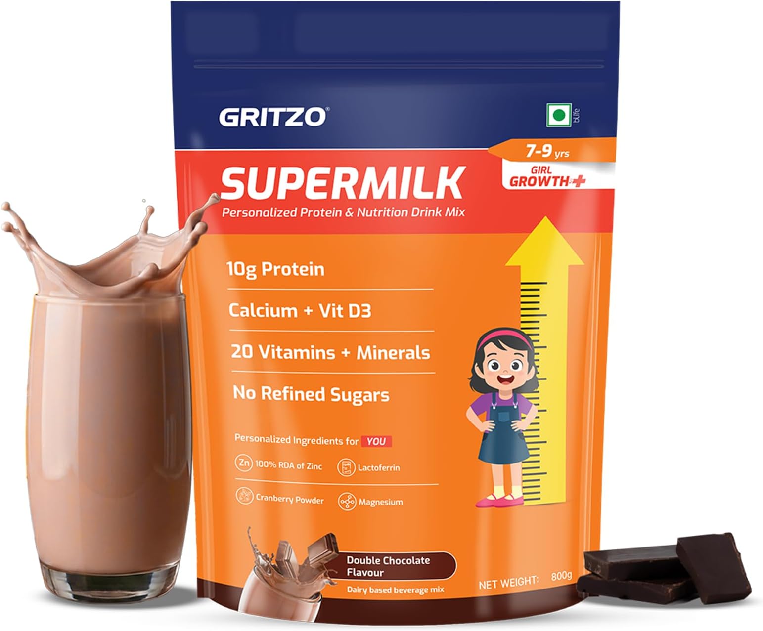 SuperMilk Growth+ (7-9y Girl), Double Chocolate, 800g