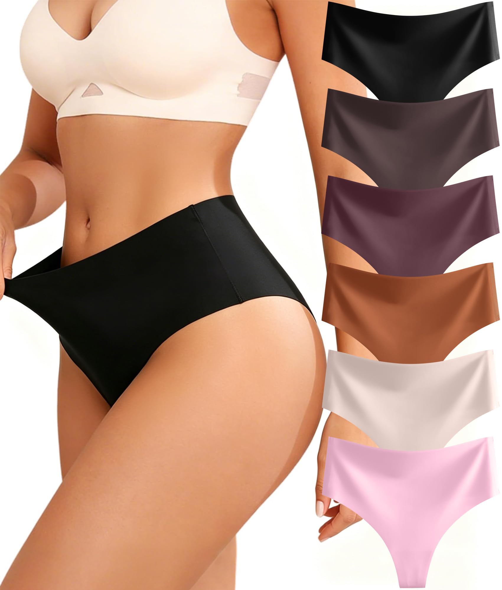 Sth Big Seamless String Tanga Damen Hohe Taille Unterhosen Nahtlose Unterwäsche Frauen Atmungsaktiv Unsichtbarer Slip High Waist Women Thong Mehrpack 6er Pack