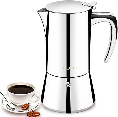 Máquina de café expreso para estufa, olla moka de acero inoxidable, cafetera de estilo italiano, cafetera espresso para 6 tazas, 10.1 fl oz