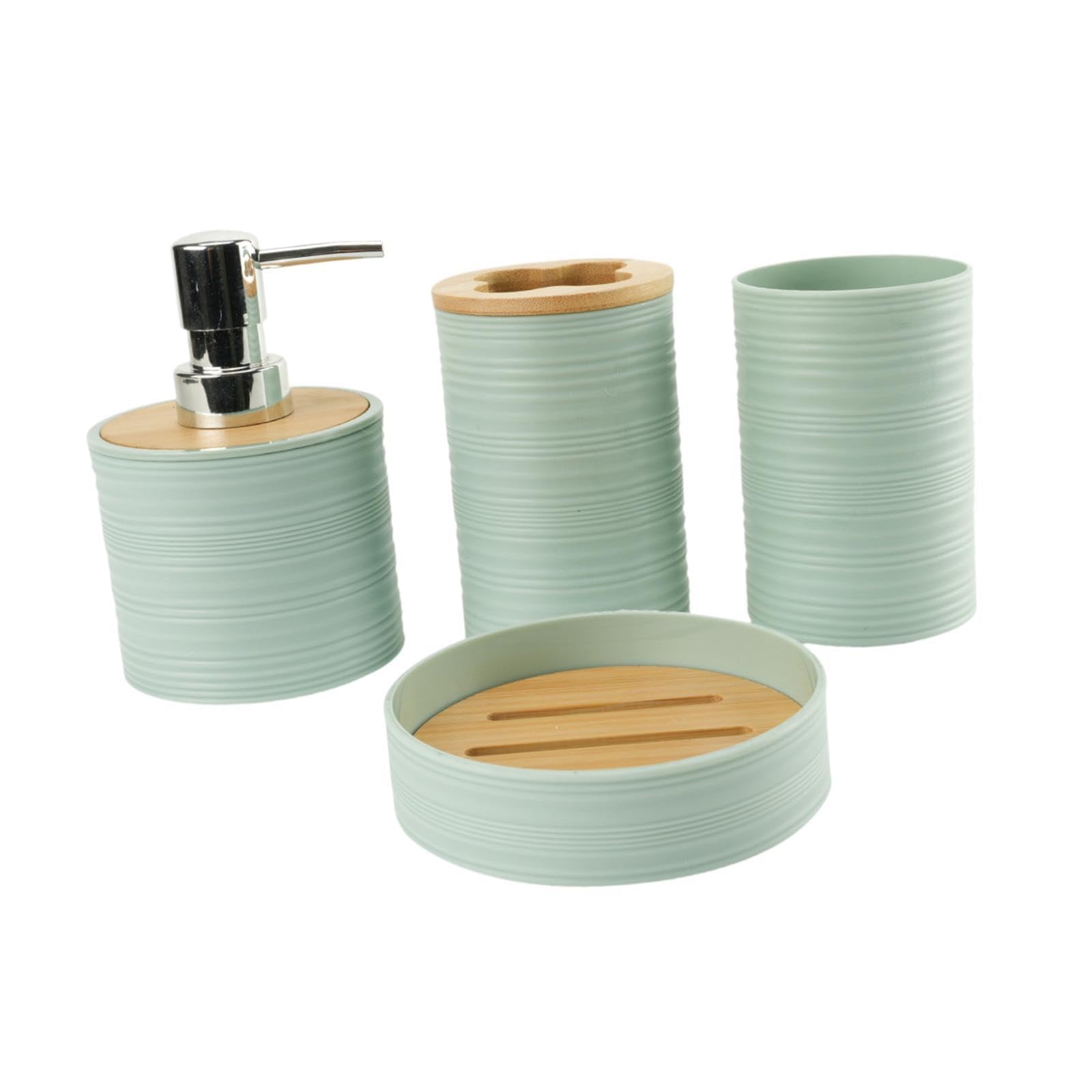 Juego de 4 Accesorios de Baño, Juego Completo de Accesorios de Baño, Dispensador de Jabón, Jabonera, Portacepillos de Dientes, Verde