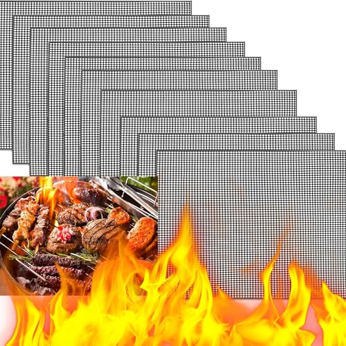 XUBX Lot de 10 Grille Barbecue, Tapis de Barbecue en Maille, Anti-adhésive Réutilisables...
