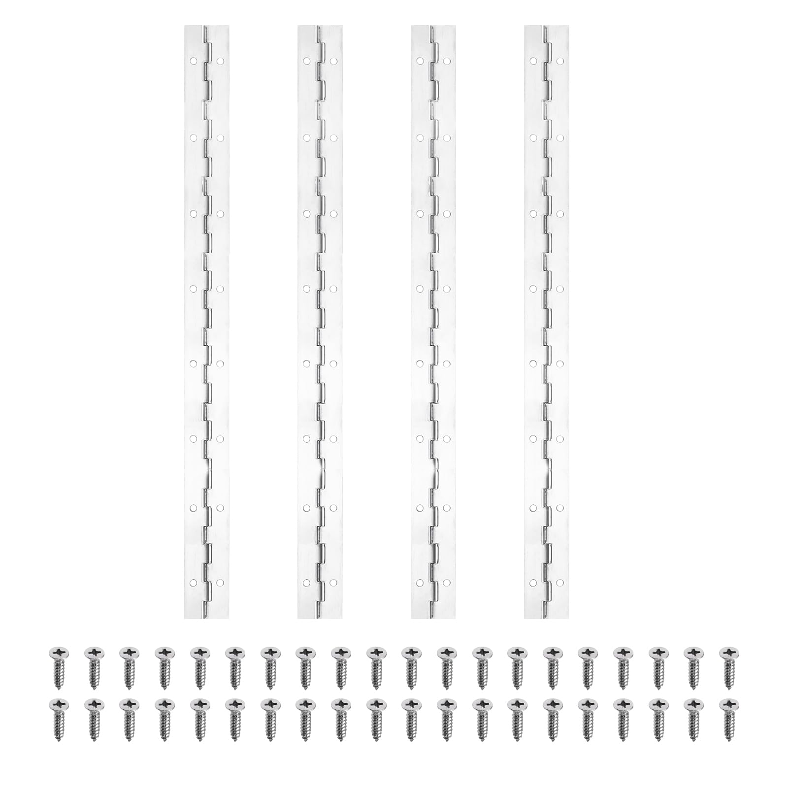 PATIKIL 16x1.2 Inch Piano Hinge,4 Pcs 304 Stainless Steel Continuous Hinge with Holes for Piano Gate Door Wooden Storage Box Cabinet Boat,Silver