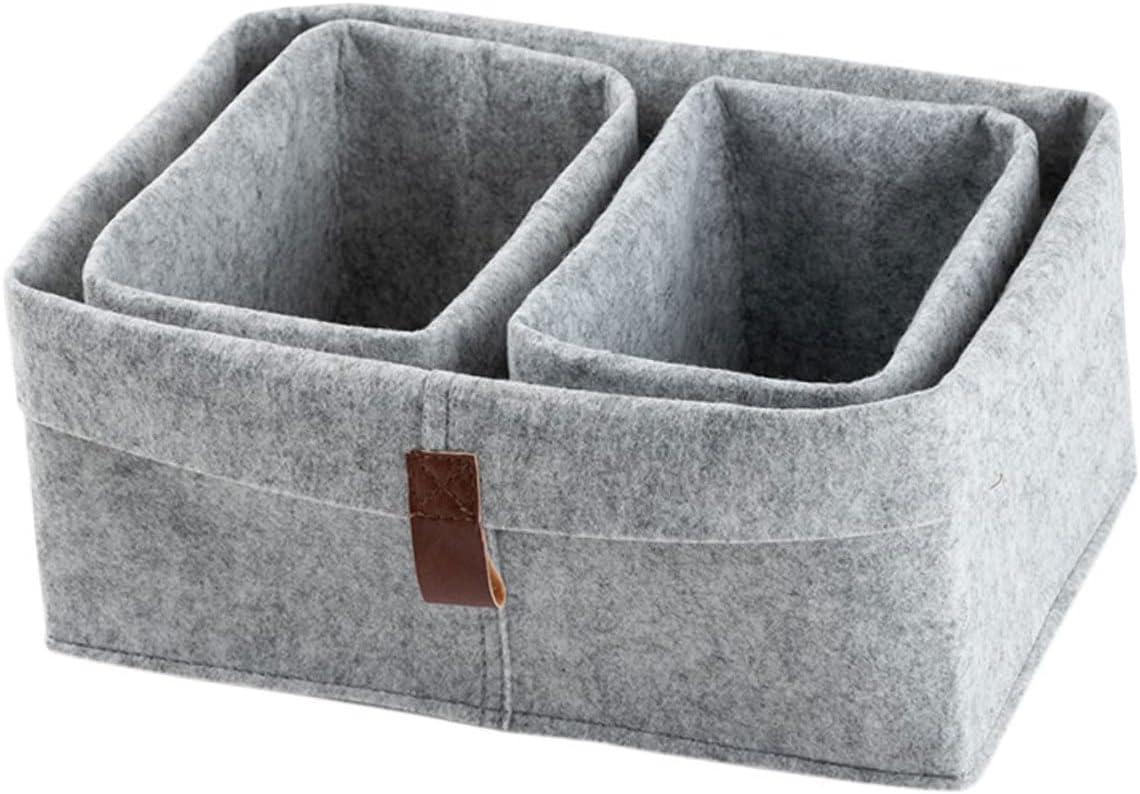 Cabilock Felt Storage Basket Set 3-Pack Compact Desktop Organizer for Office Bedroom Home Foldable Sundries Storage Bin 10.23X8.26X7.08 Inch Felt Organizer