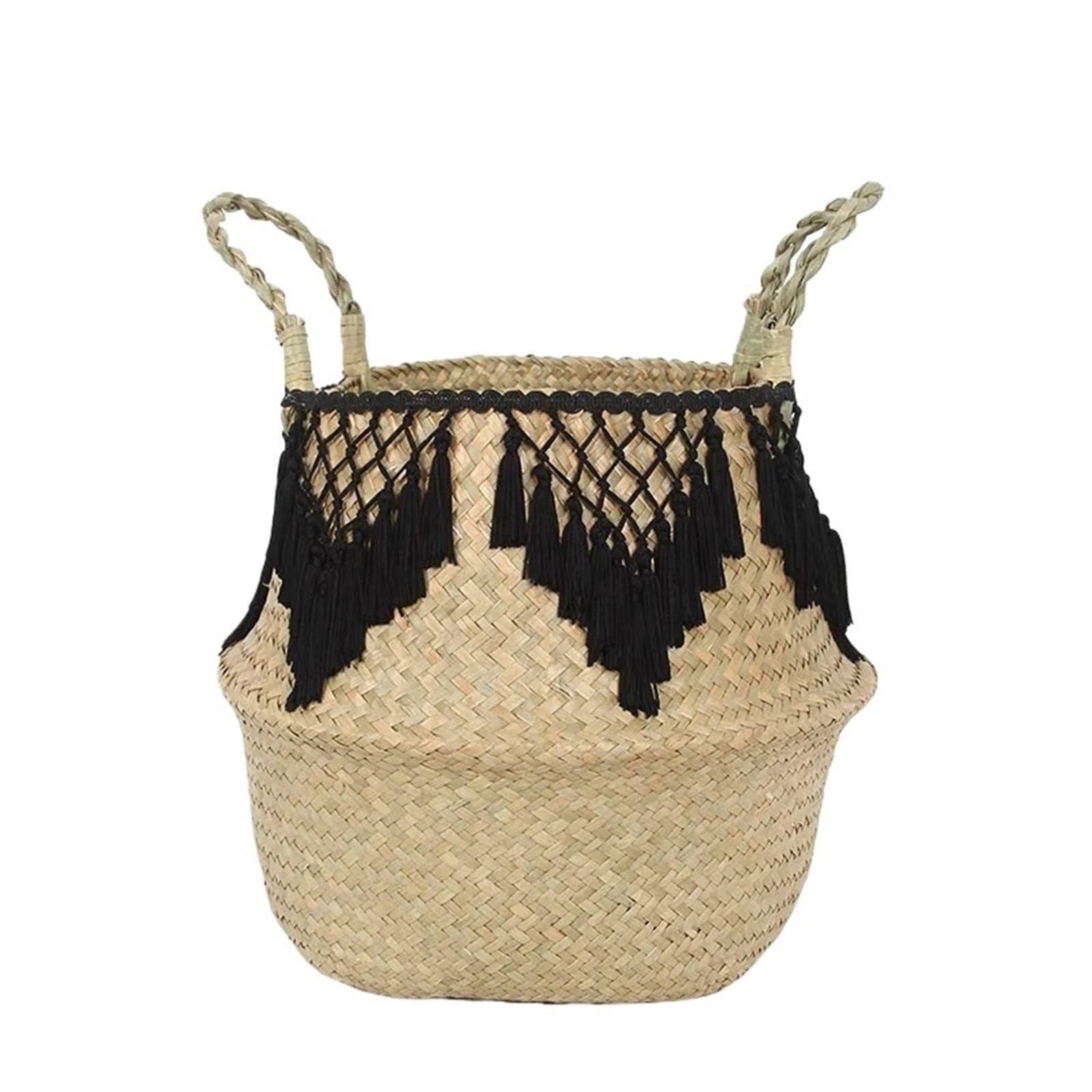 DUNSBY Woven Planter 3pcs Wicker Basket Woven Seagrass For Plant Pot Organizer Laundry Picnic(Basket-A,32x28cm)