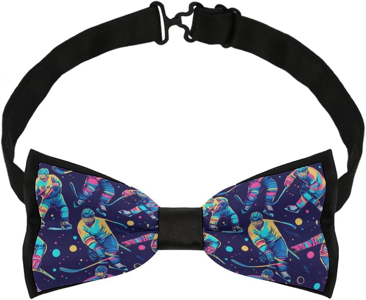 Ice Hockey Players Bow Ties for Men Fun Printed Pre Tied Adjustable Bowtie for Party Wedding