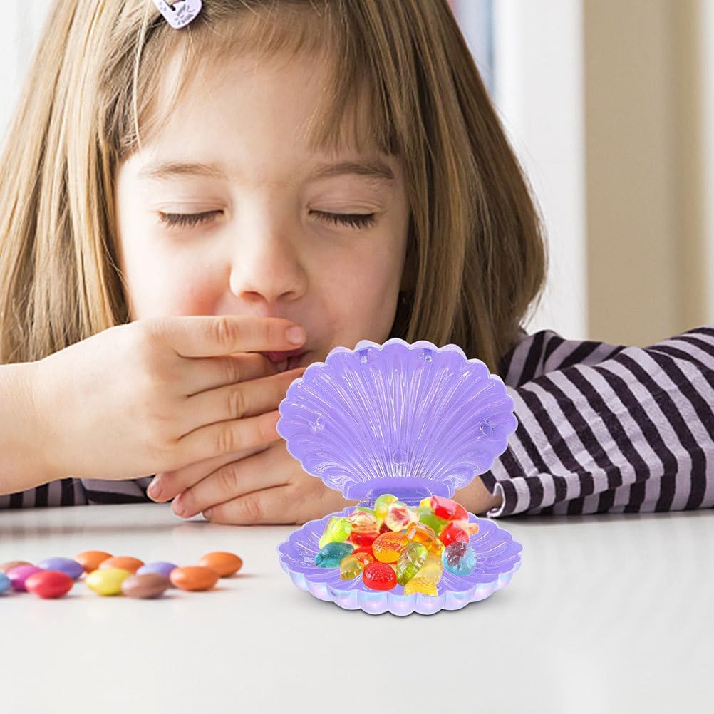 Amosfun 30Pcs Purple Sea Shell Candy Boxes - Mini Seashell Party Favor Containers for Weddings, Birthdays or Holiday Events, 3.58 X 3.03 X 1.77 Inch Trinket Storage Case