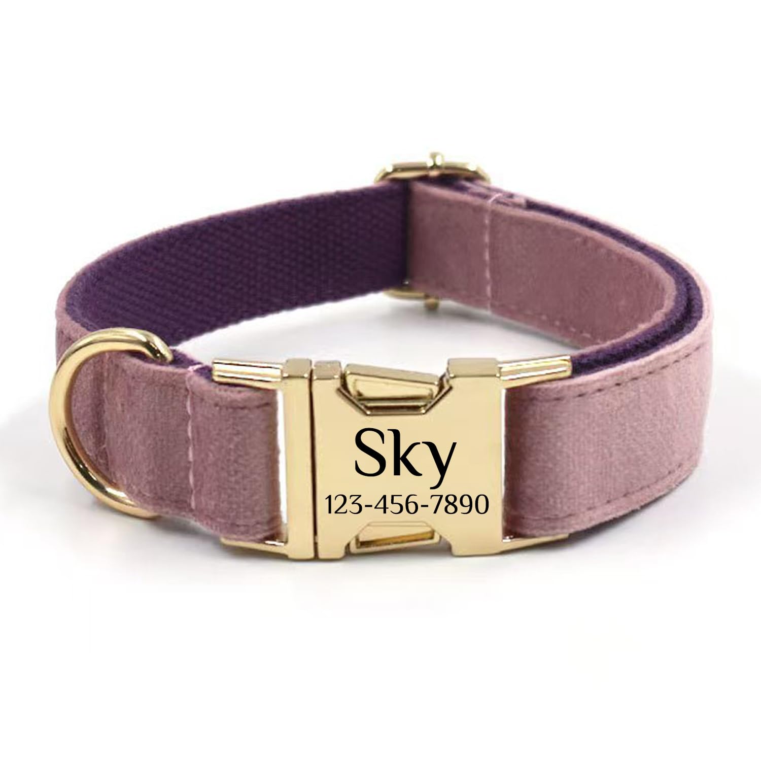 Personalized Soft Dog Collar, Laser Engraved Metal Buckle Dog Tag, Adjustable Through D-Ring, and Colors(Purple Lavender, L)