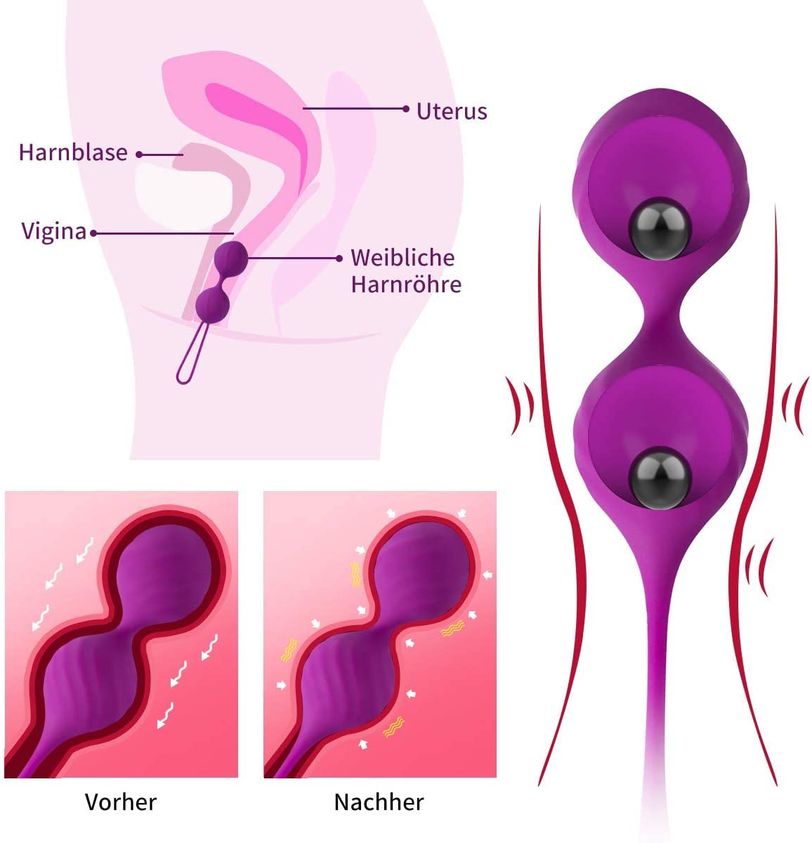Love Balls Kegel Balls Training Balls Entraîneur de plancher pelvien Ensemble de 3 Silicone Parfait pour les femmes pour les jouets sexuels entraînement érotique du plancher pelvien (purple)