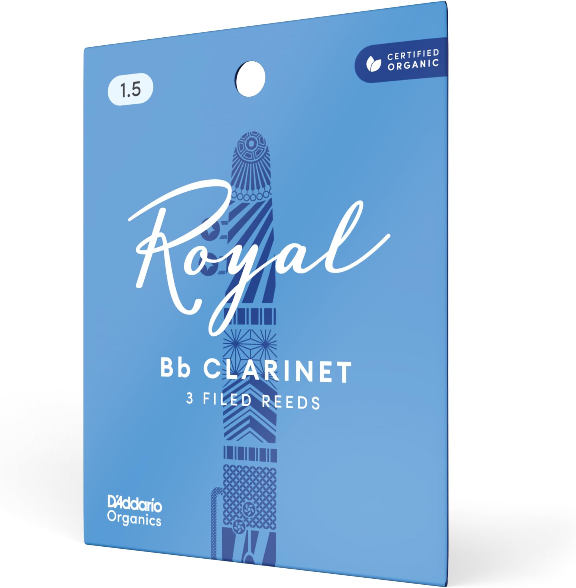D'Addario Organic Royal Bb Clarinet Reeds, Strength 1.5, 3-Pack