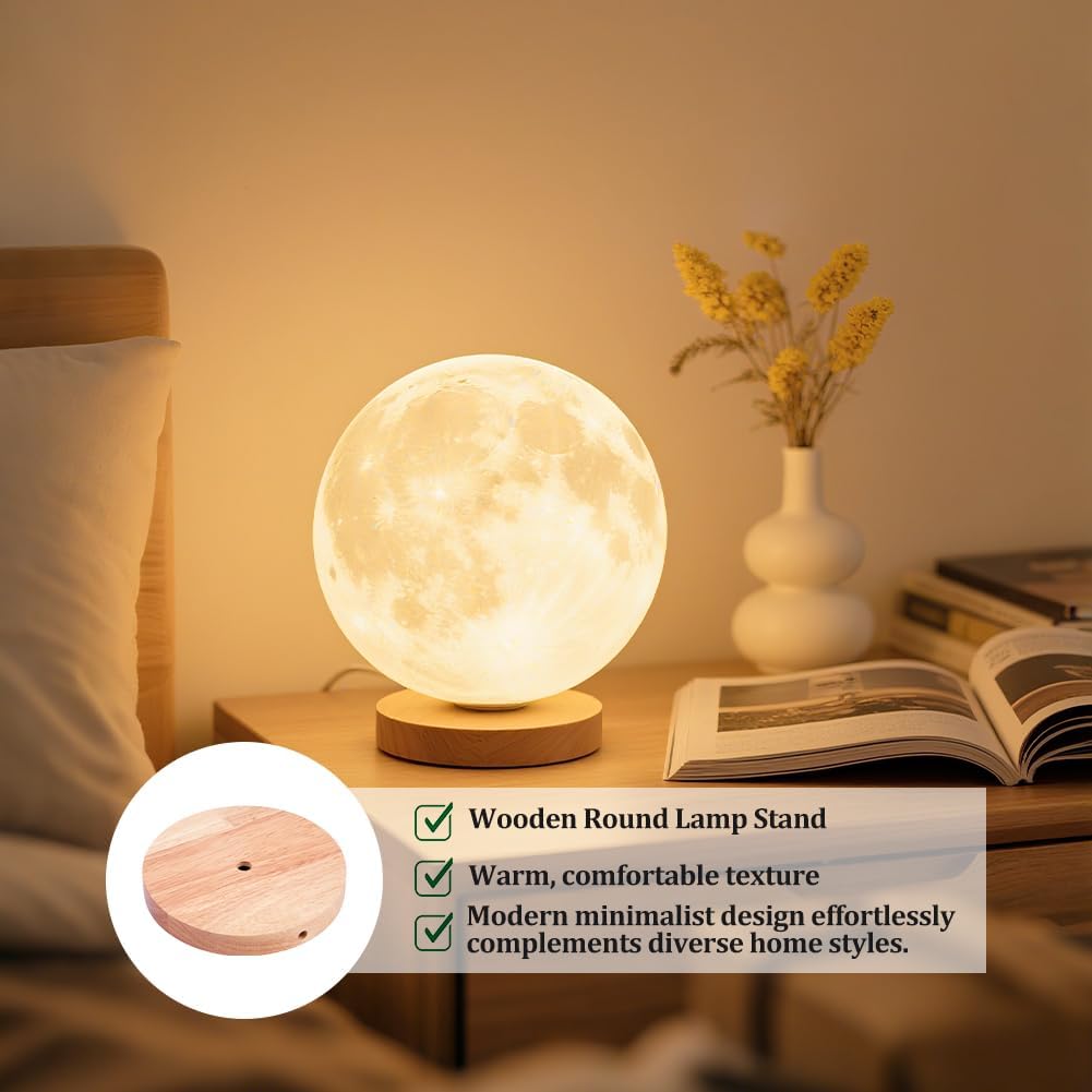 SUPERFINDINGS 2PCS Wooden Lamp Base 5.91" Round Wood Desk Lamp Display Stand Replacement Unfinished Wooden Lamps Base Lighting Accessories for Bedroom Living Room Bedside Table Lamps DIY